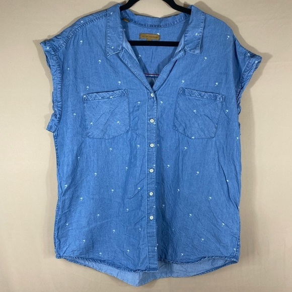 JACHS Girlfriend Tops Jachs Girlfriend Denim Blue Palm Tree Print 0